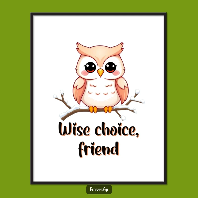 Funny Free Printable Wall Art: Smiling Owl Snowy Branch Decor