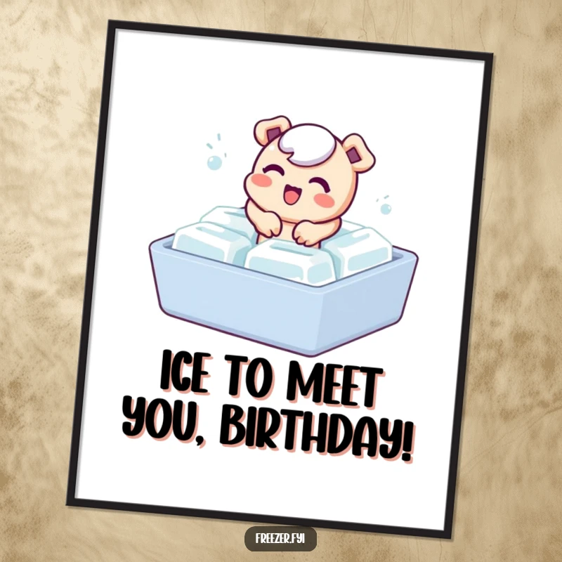 Funny Free Printable Wall Art: A silly, bubbly character bursting out of an ice cube tray, bringing a cool and humorous vibe to any room.