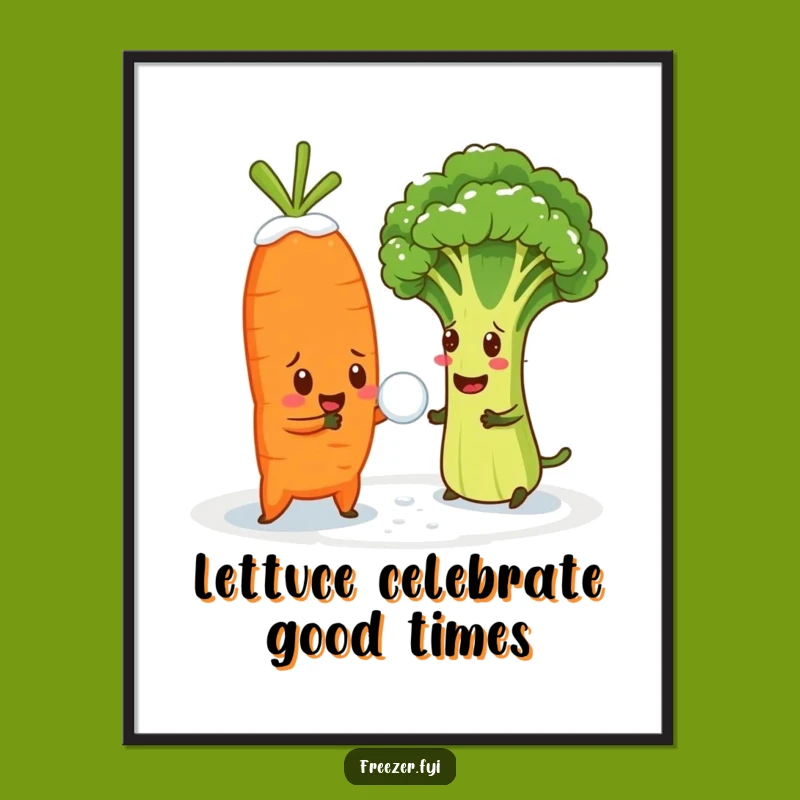 Free Printable Wall Art: Carrot Broccoli Snowball Fight Funny Downloadable Decor