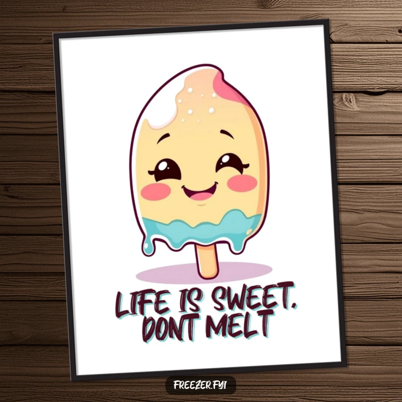Funny Free Printable Wall Art: A popsicle character smiling and melting with glee, ideal for fun downloadable decor.
