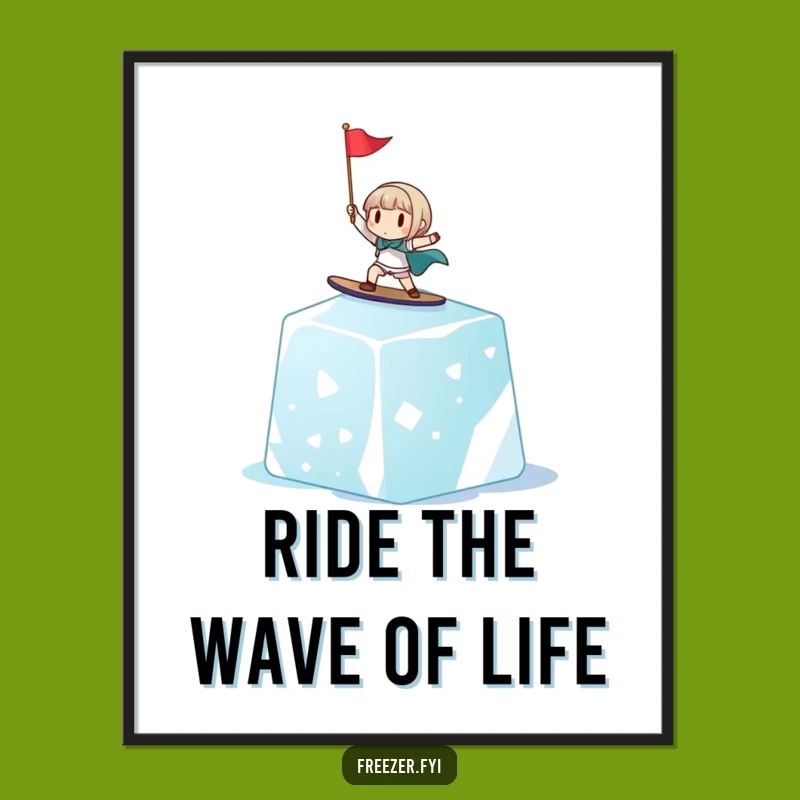 Funny Free Printable Wall Art: Surfing Ice Cube Character Downloadable Art Gift