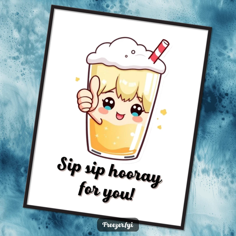 Funny Free Printable Wall Art: Character inside a frosty drink giving a thumbs up, adding quirky charm.