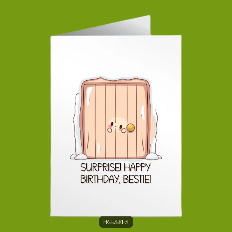 Free Printable Birthday Card: Frosty Door Surprise, Playful Humor Downloadable Gift