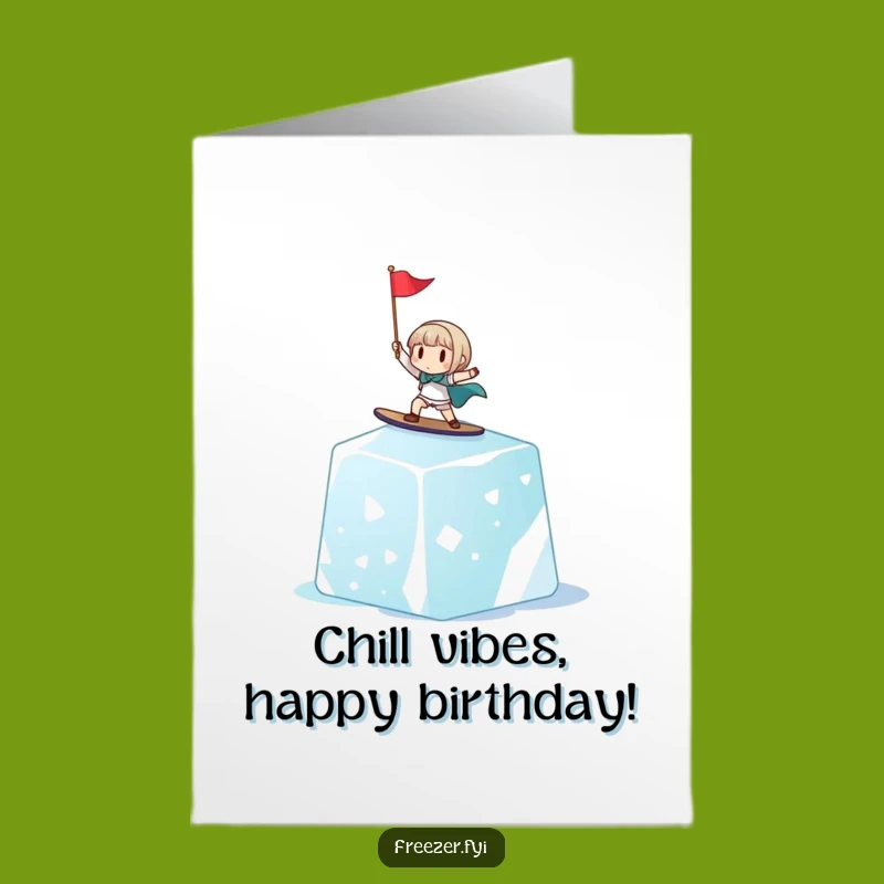 Free Printable Birthday Card: Funny Surfing Ice Cube Character Funny Downloadable Gift
