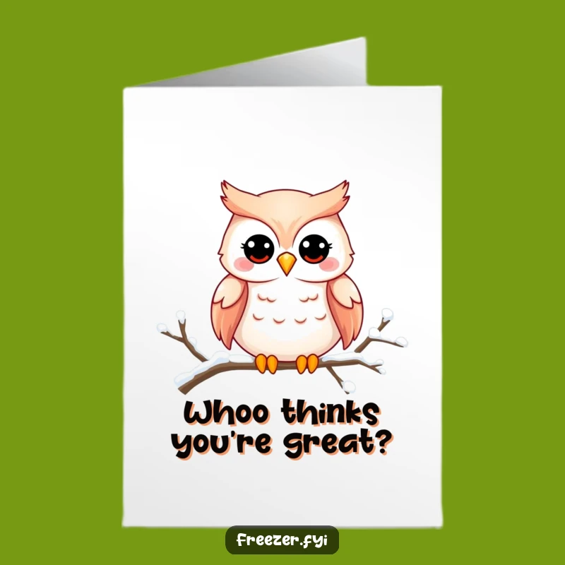 Free Printable Birthday Card: Smiling Owl Snowy Branch Funny Gift