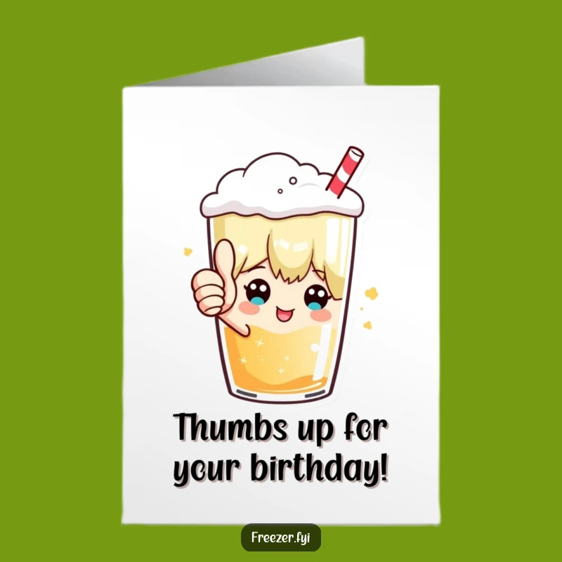 Funny Free Printable Birthday Card: Thumbs Up Character in Frosty Drink, Instant Gift