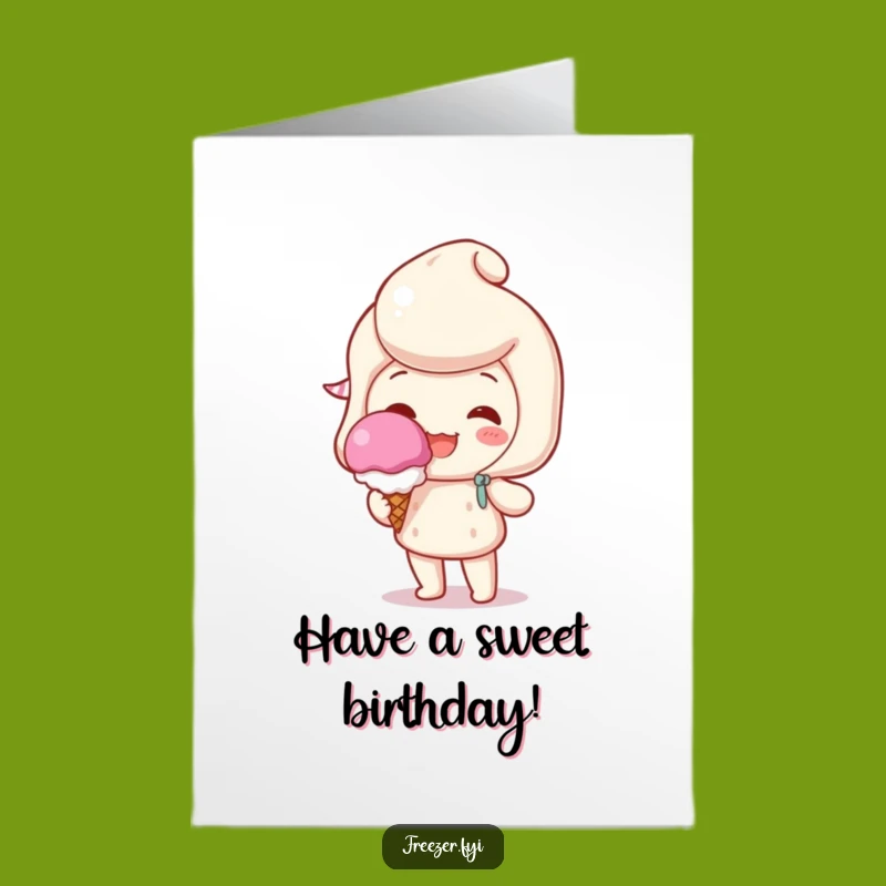 Free Printable Birthday Card: Ice Cream Lover Character - Funny Sweet Treat Gift