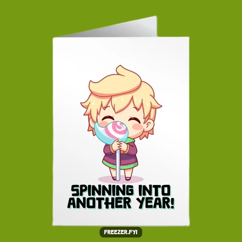 Funny Free Printable Birthday Card: Spinning Lollipop Character, Instant Joyful Gift