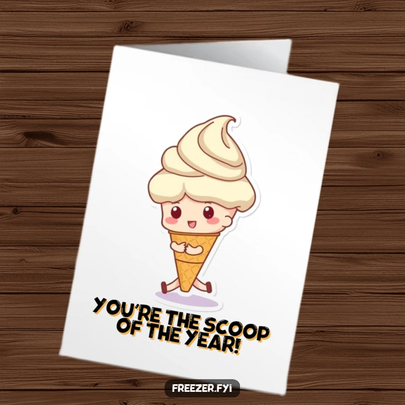 Funny Free Printable Congratulations Card: A determined character playfully pushes an enormous ice cream scoop, celebrating a fantastic achievement.