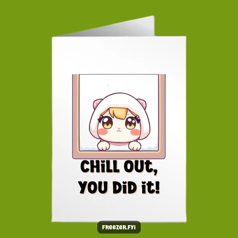 Free Printable Congrats Card: Wide-Eyed Peeking Character, Humorous Downloadable Gift