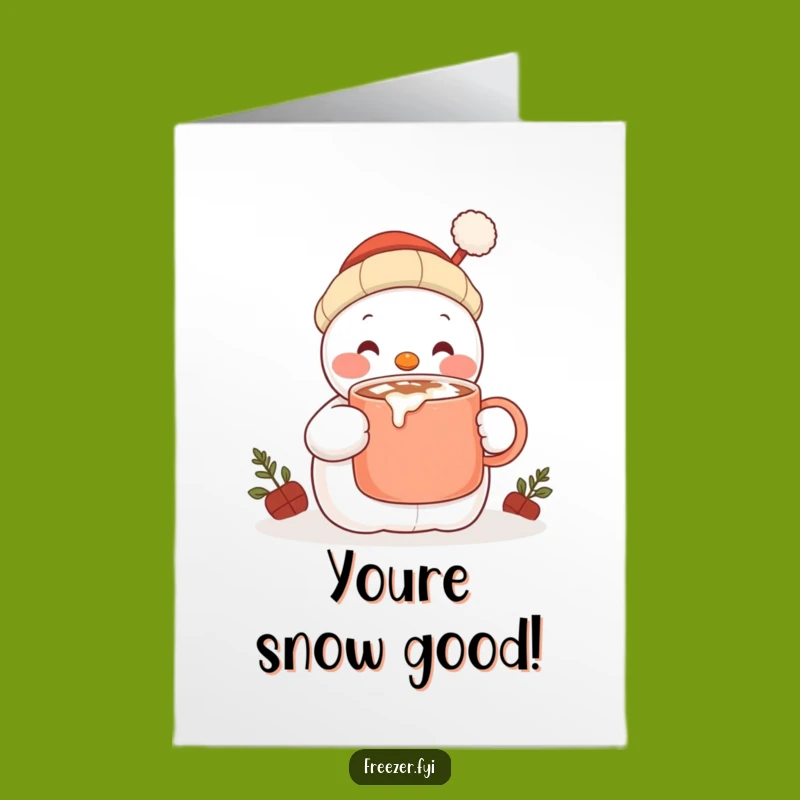 Free Printable Snowman Congrats Card: Funny Cocoa Sip Greeting for Cozy Success
