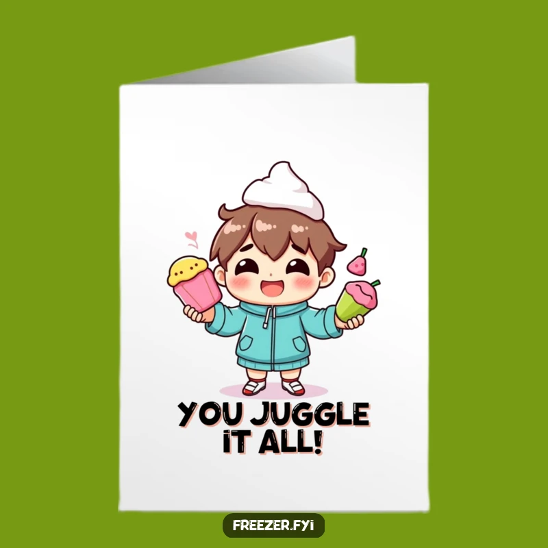 Free Printable Congrats Card: Frozen Food Juggler - Joyful Celebration Download