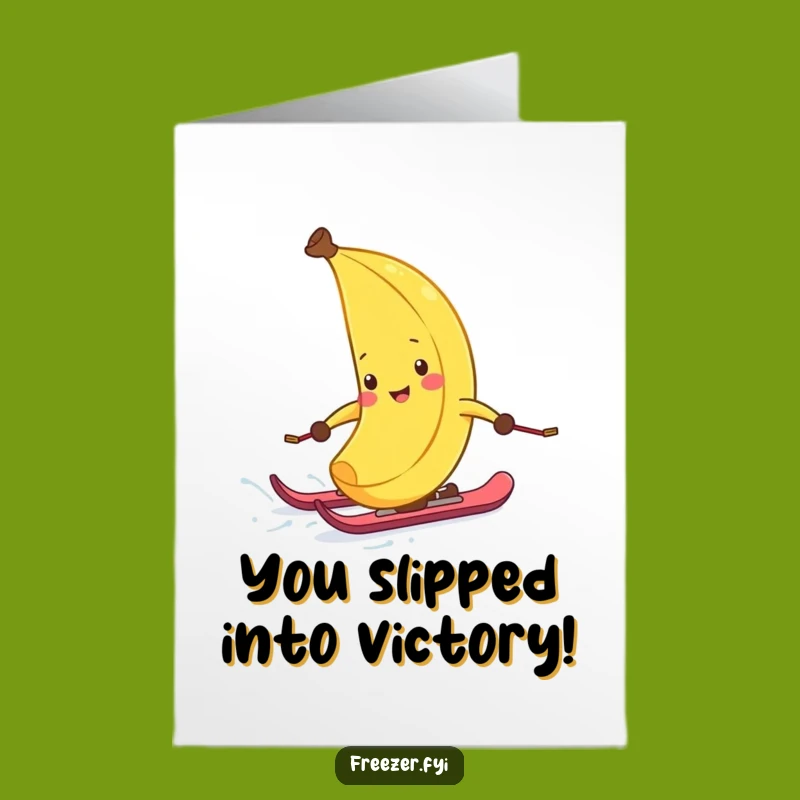 Free Printable Congrats Card: Giggling Banana Skier, Hilarious DIY Downloadable Gift
