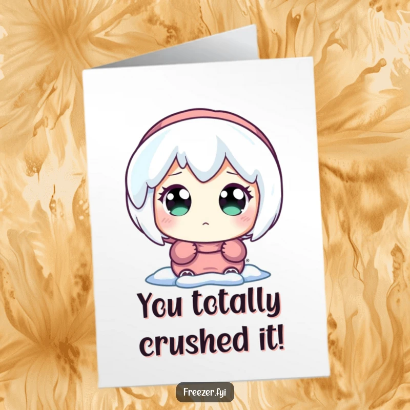 Funny Free Printable Icicle Congratulations Card: Wide-eyed character stares in awe at a shimmering, glowing icicle. Great gift.