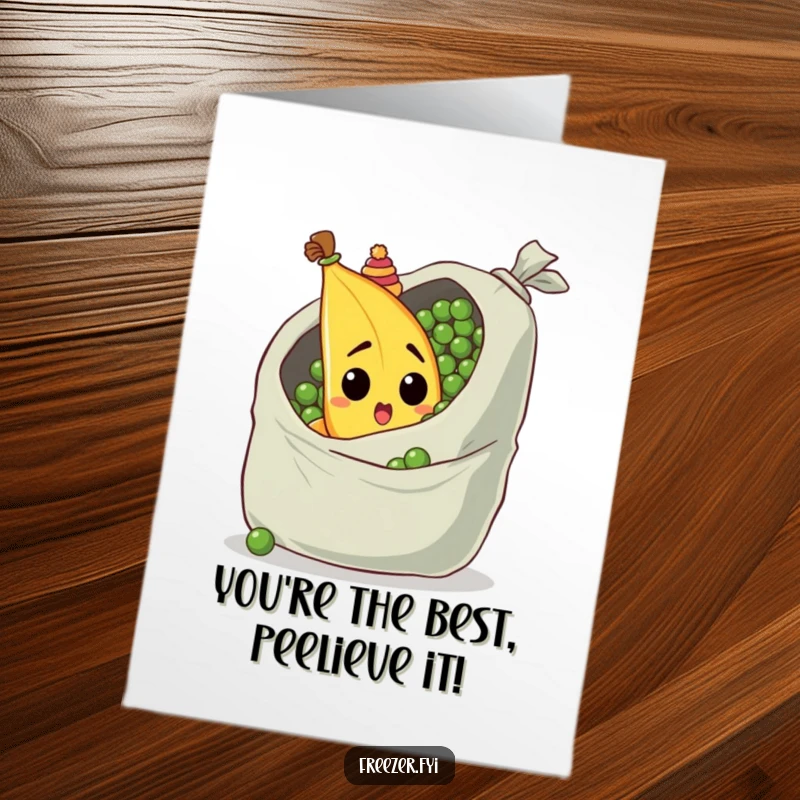 Funny Free Printable thank you card with a surprised banana in a hat peeking out, a humorous and charming way to express thanks.