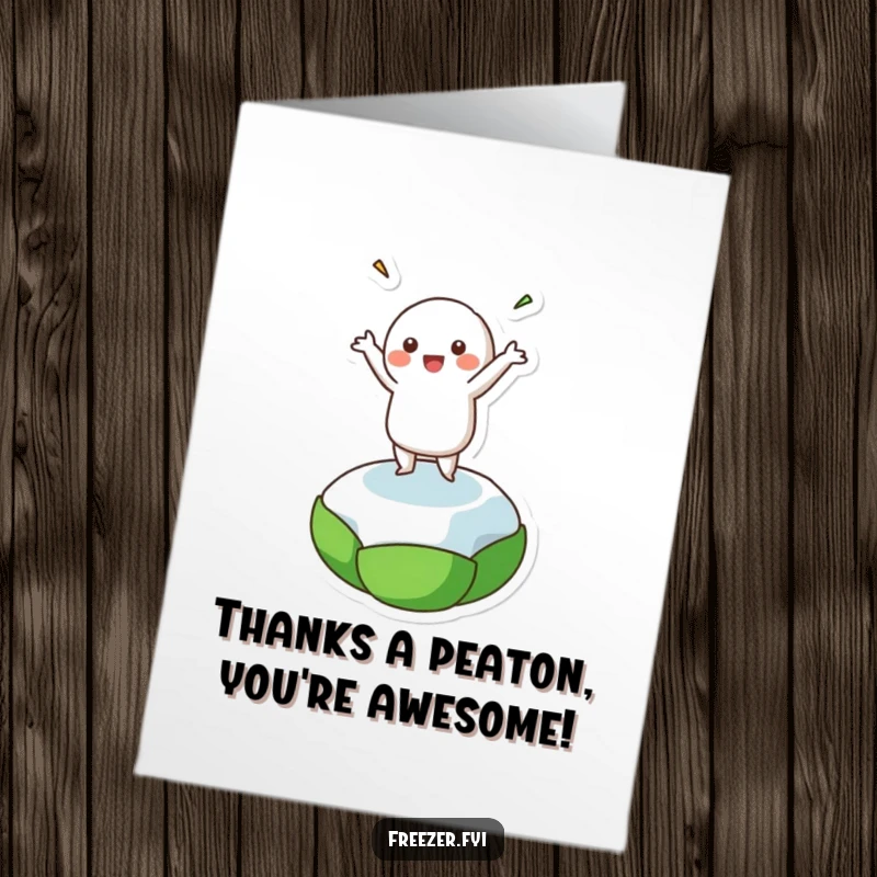 Funny Free Printable Thank You Card: A jubilant character dances with glee on a frozen pea, expressing heartfelt thanks.