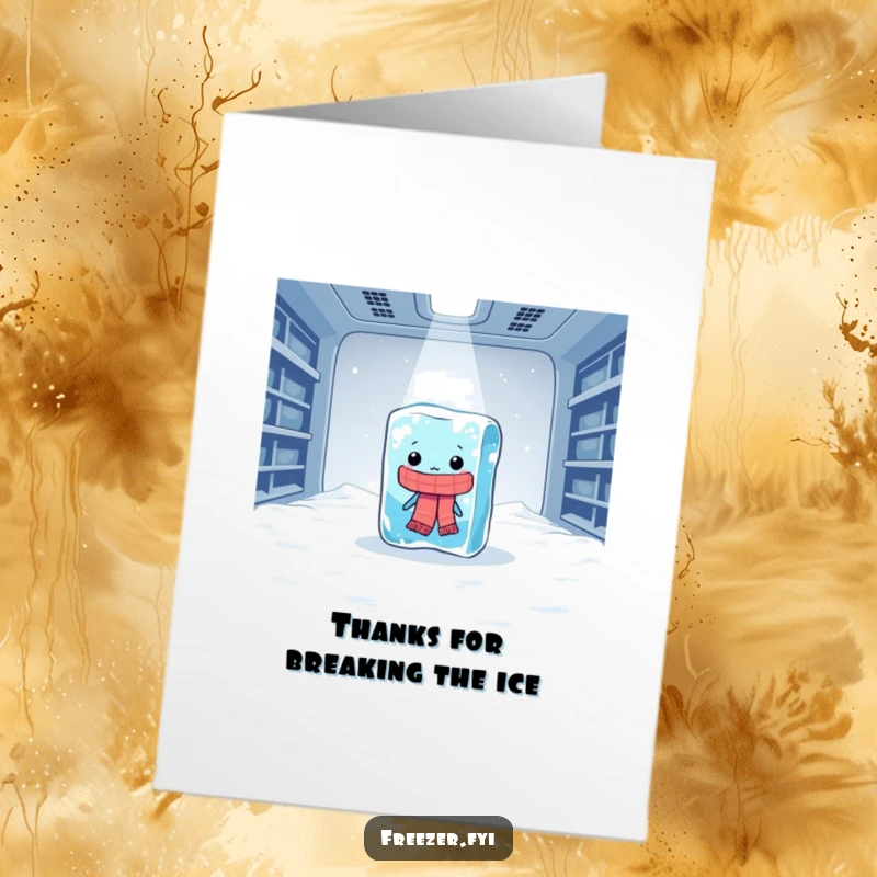 Funny Free Printable thank you card with a shivering ice cube and scarf, a hilariously cool way to say thanks.