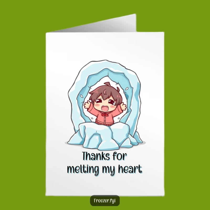 Free Printable Thank You Card: Melting Ice Escape Shocked Character Downloadable