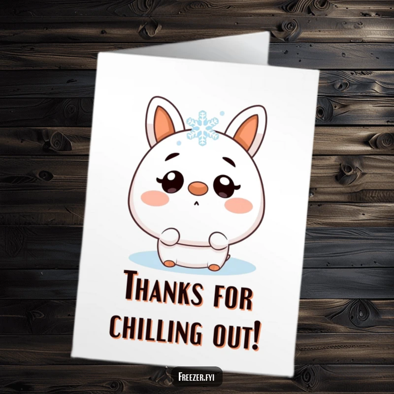 Funny Free Printable Thank You Card: A character's eyes widen in comical shock as a single snowflake lands playfully on its nose.