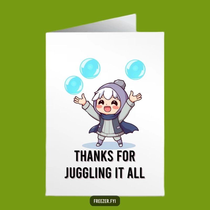 Free Printable Thank You Card: Juggling Ice Character Funny Downloadable Gift