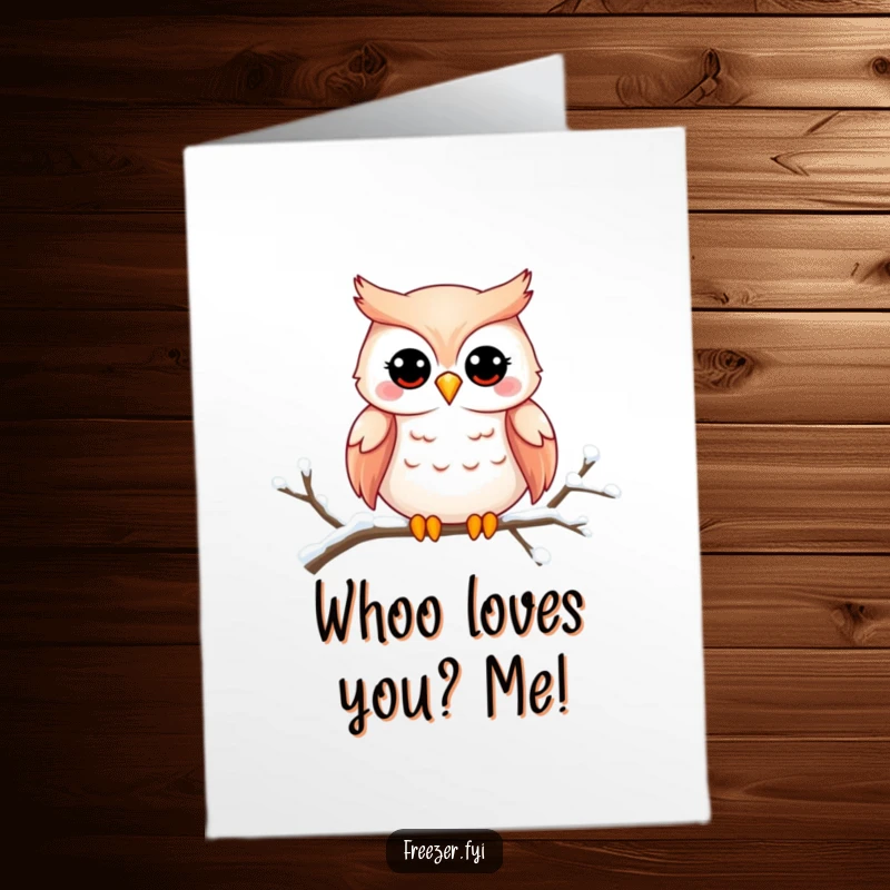 Funny Free Printable Thank You Card: A smiling owl on a snowy branch, sending a sweet and thankful message.