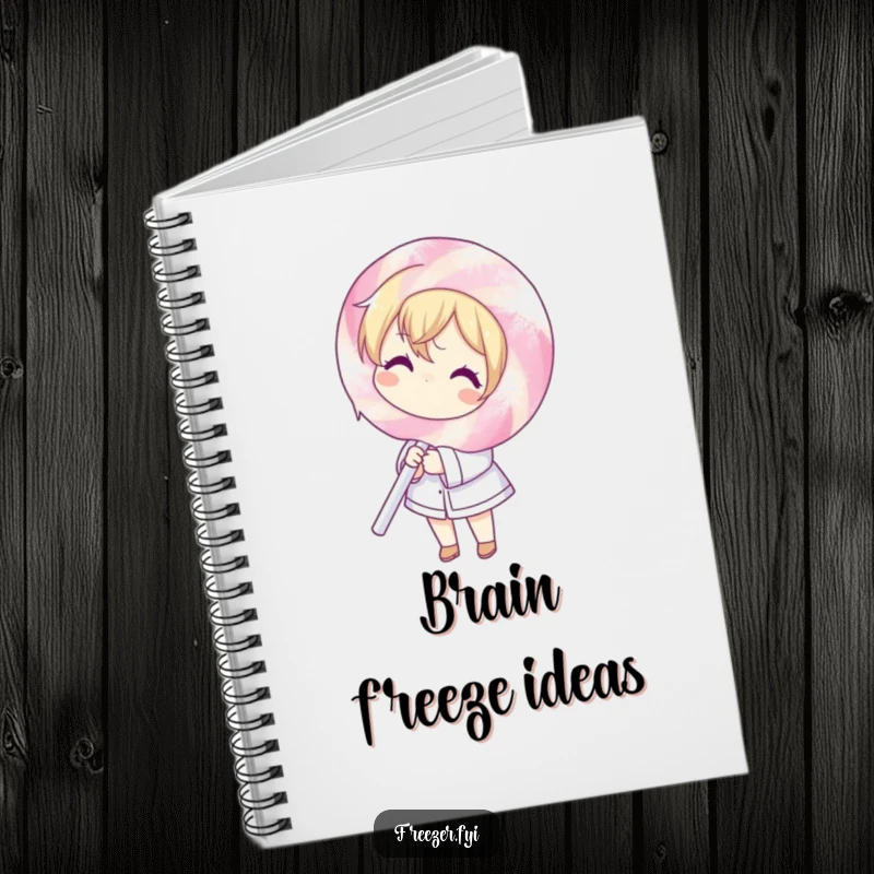 Funny notebook cover featuring a character shivering while holding a massive, ice-encrusted lollipop, ideal for jotting down sweet and humorous thoughts.