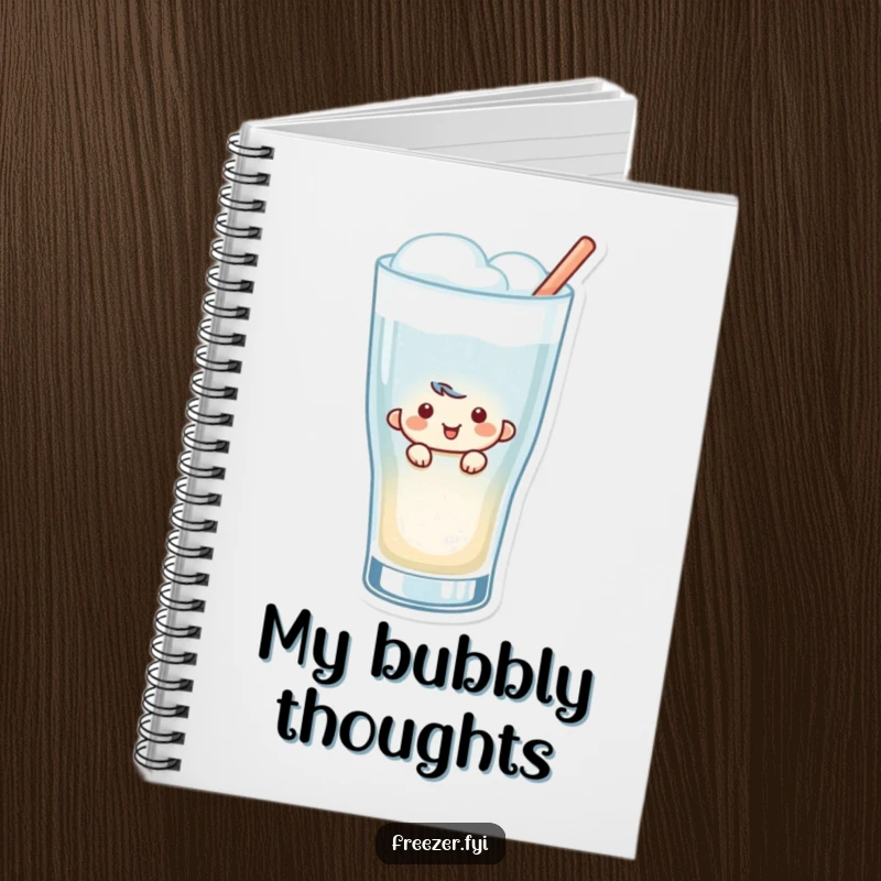 Funny Peeking Notebook: A notebook featuring a smiling character peeking from a frosty drink glass, perfect for jotting down fun ideas.