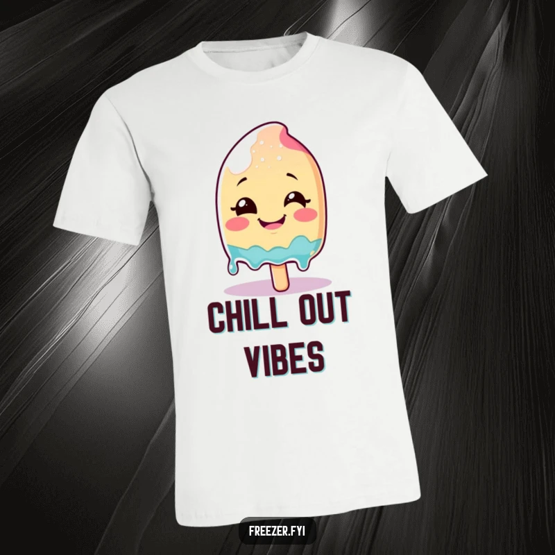 Funny smiling popsicle character melting with glee, printed on a cool and comfortable t-shirt.