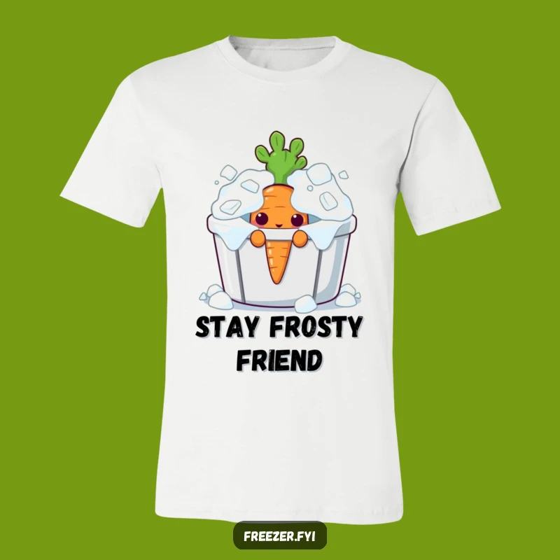 Funny Curious Carrot T-Shirt: Ice Bin Peeking Character Tee