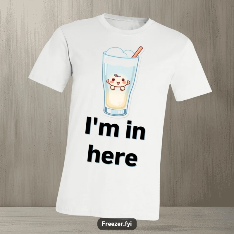 Funny Peeking T-Shirt: A whimsical t-shirt featuring a small character smiling as it peeks out from the top of a frosty drink glass.