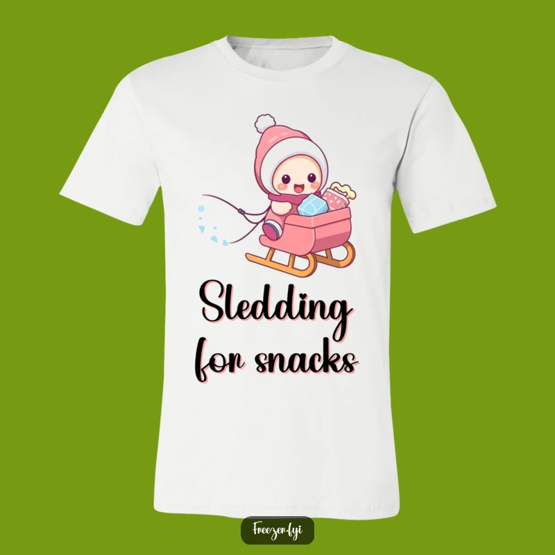 Funny Winter Sled T-Shirt: Character's Treat Adventure - Comical Snack Lover Gift