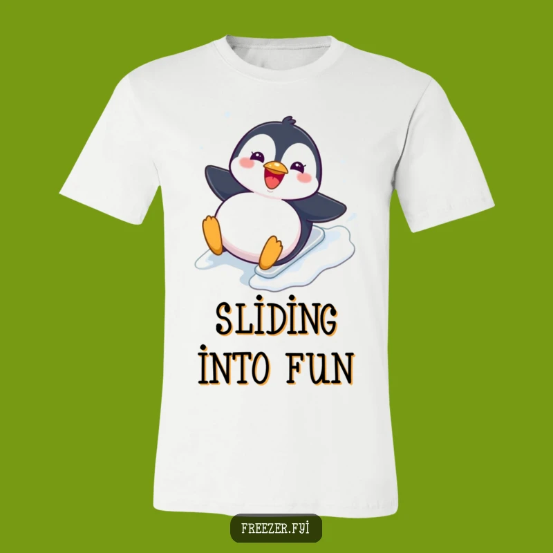 Funny Penguin T-Shirt: Chubby Bird Sliding Downhill for Hilarious Winter Style