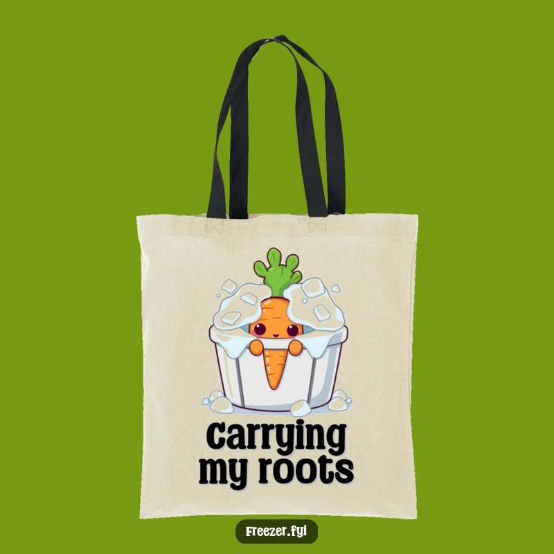 Funny Curious Carrot Tote Bag: Ice Bin Peeking Character Carryall
