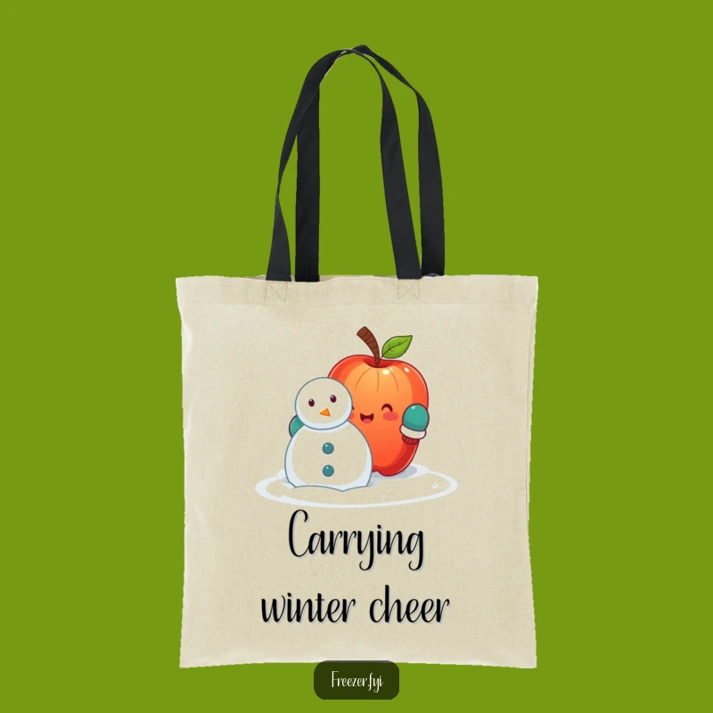Funny Apple Snowman Tote Bag: Cute Winter Fruit Carryall, Hilarious Handy Gift