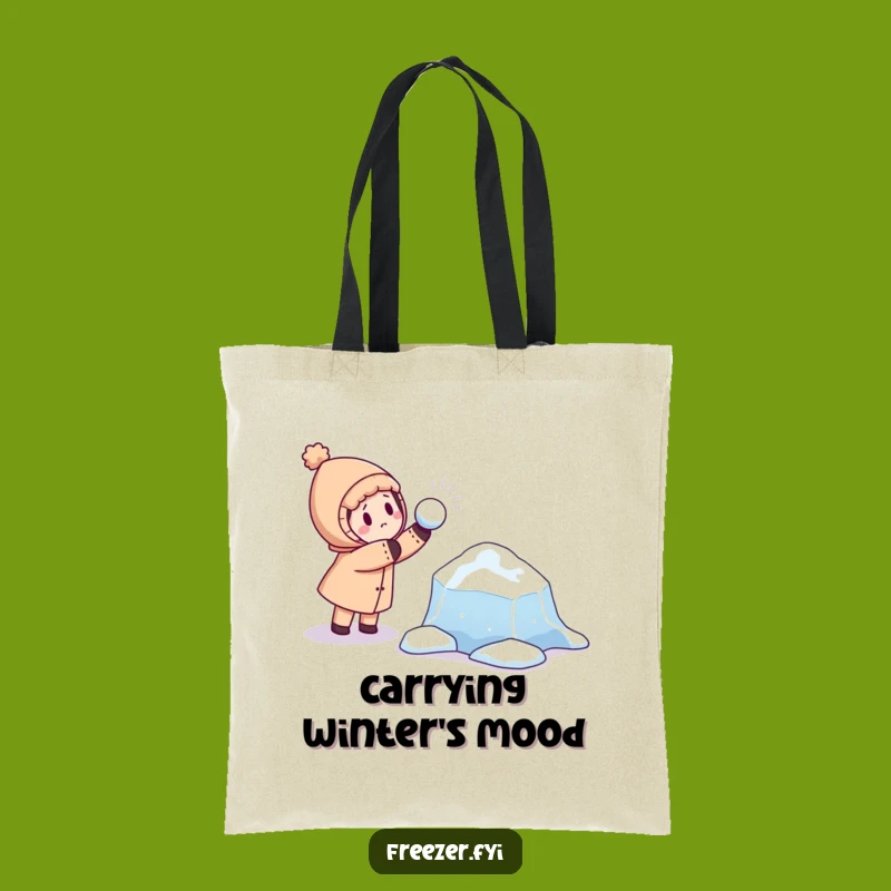 Funny Snowball Toss Tote Bag: Playful Character vs. Curious Ice Floe