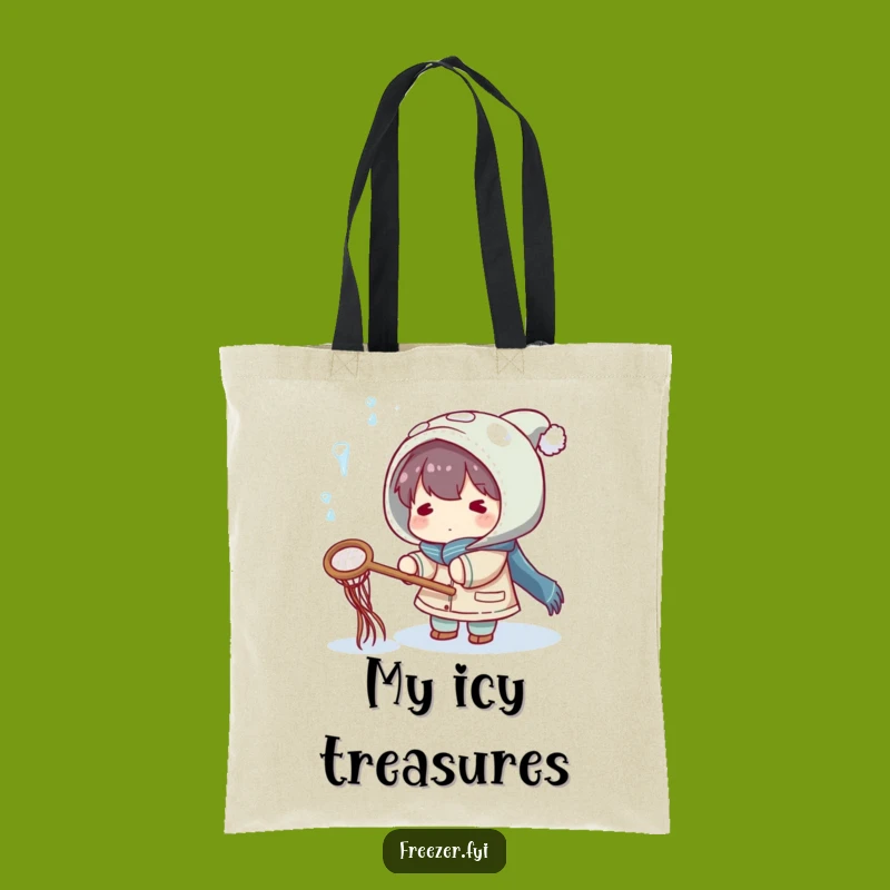 Funny Icicle Hunter Tote Bag: Character Catches Falling Ice with Net